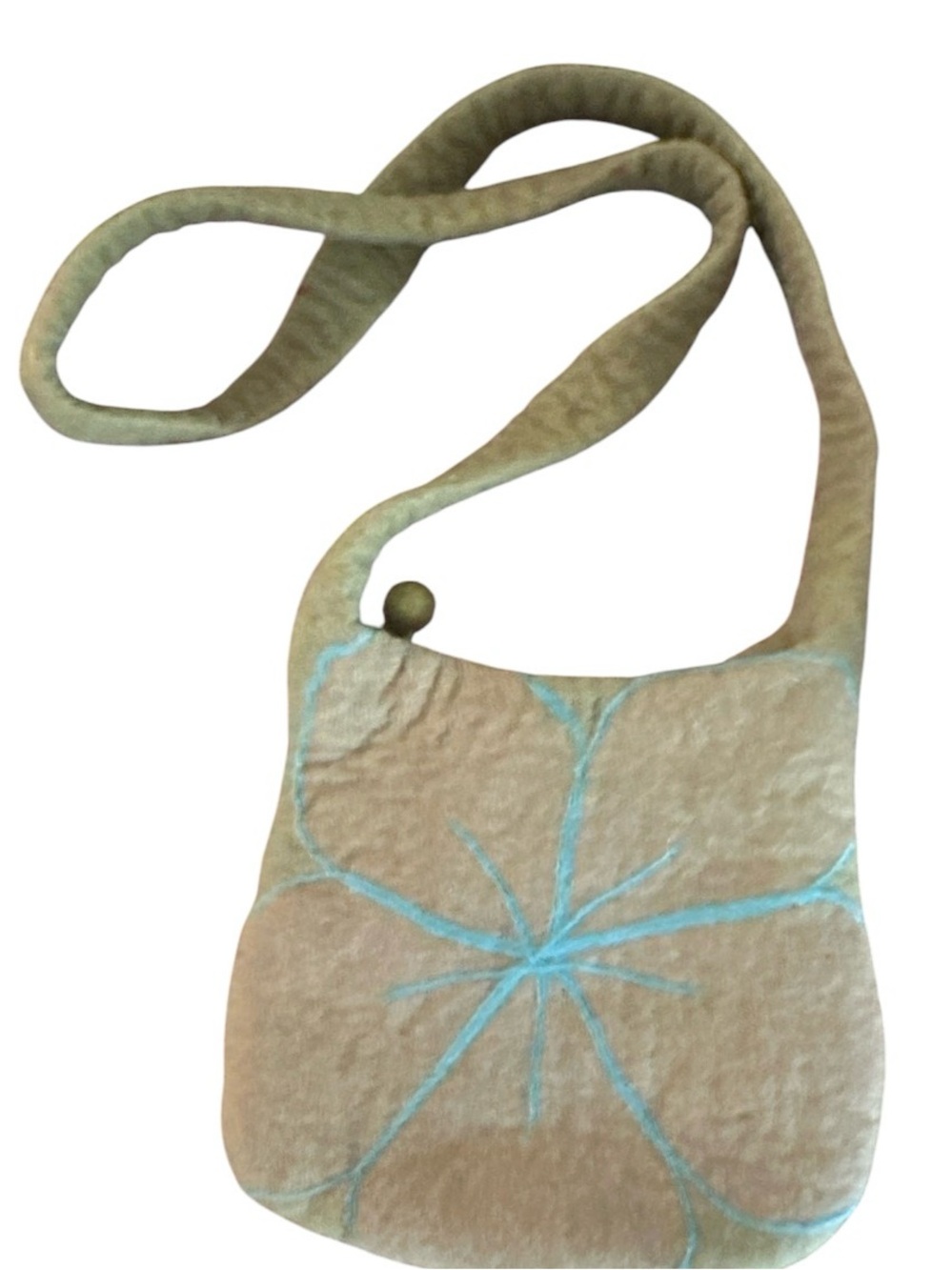 Beige Crossbody Bag with Blue Floral Stitching